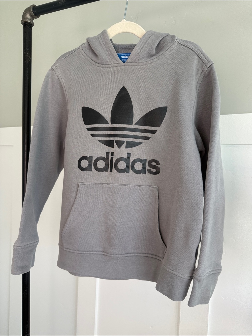 adidas Gray Pullover Hoodie with Black Trefoil